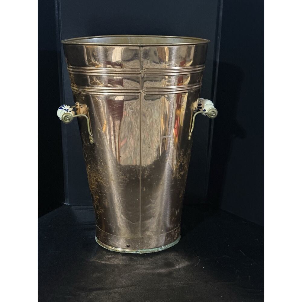 Vintage Umbrella Stand With Delft Style Handles Copper Plated